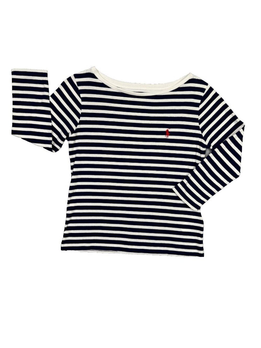 Polo Ralph Lauren T Shirt Top Womens S Blue White Striped Long Sleeve Boat Neck